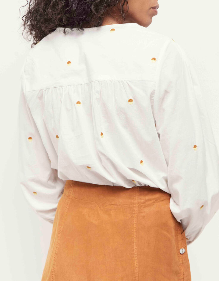 CELESTE - Chemise écrue broderies pois bicolores-3
