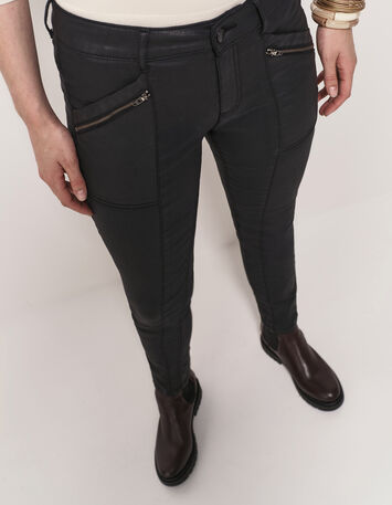 LE JOAN - Jean slim noir 7/8ème enduit esprit motard-6