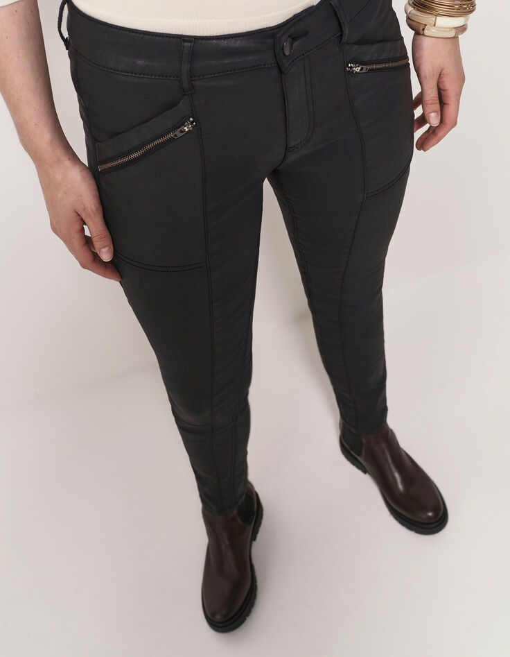 LE JOAN - Jean slim noir 7/8ème enduit esprit motard-6