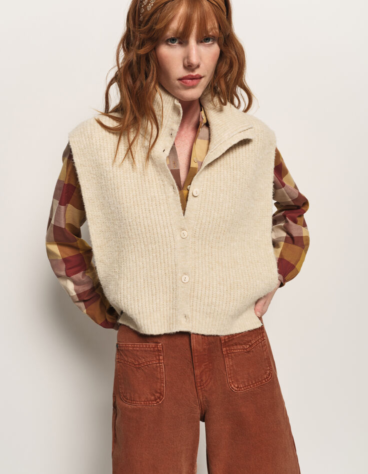COSMA - Blouse jaune motif carreaux plastron volanté-5