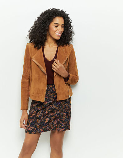 DIYA - Blouson cognac en cuir velours - One Step