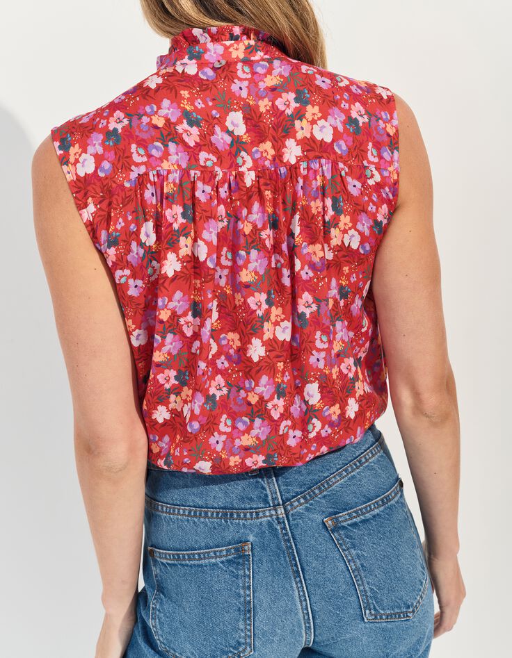 COLIBRI - Top rouge imprim&eacute; floral d'&eacute;t&eacute; -3