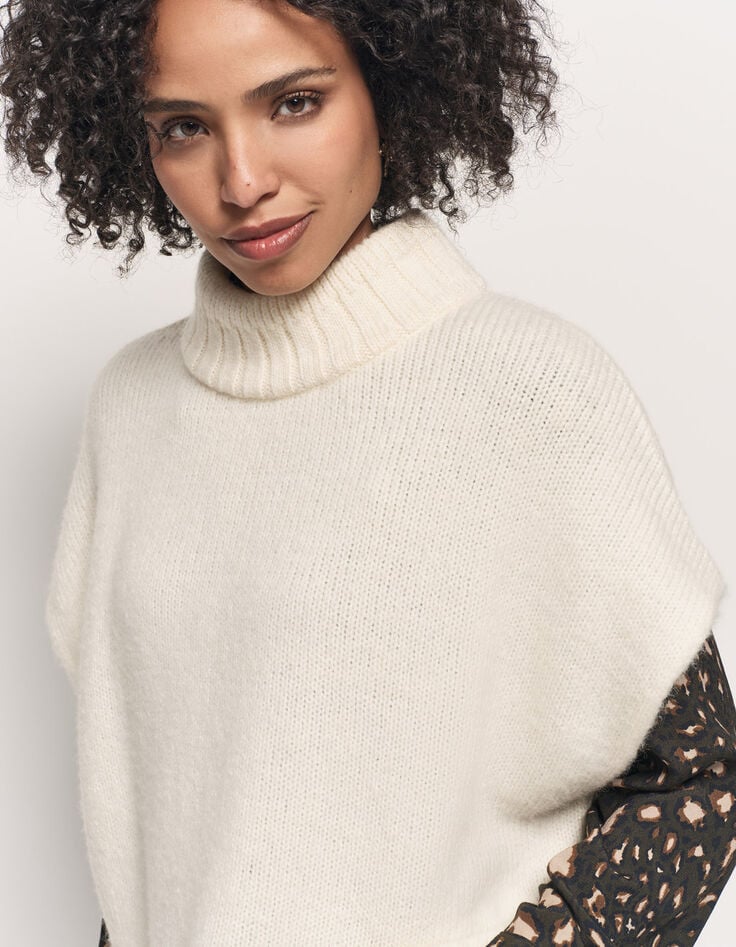 ANDRAS - Poncho écru tricot col montant-4 ANDRAS - Poncho écru tricot col montant-4