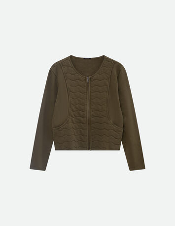 MARINO - Cardigan kaki coton bio zippé maille matelassée -1