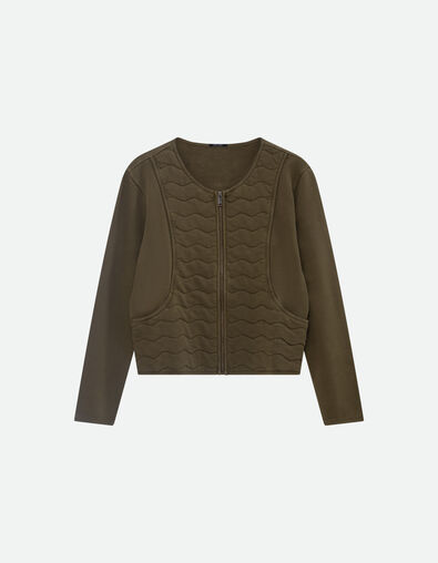 MARINO - Cardigan kaki coton bio zippé maille matelassée  - One Step