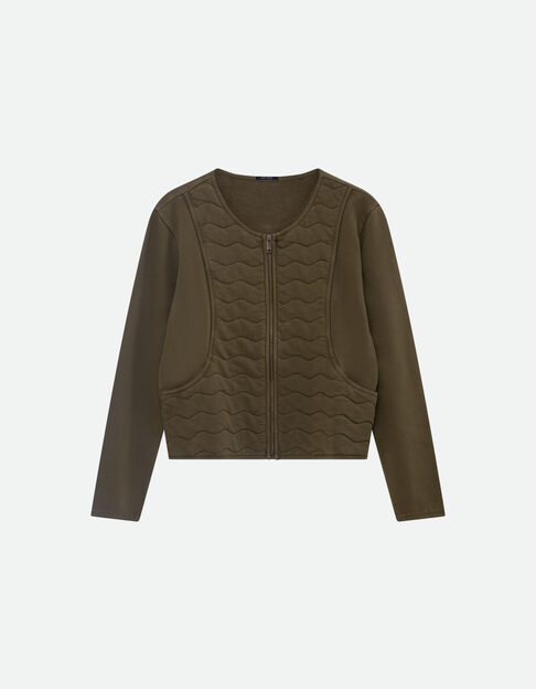 MARINO - Cardigan kaki coton bio zippé maille matelassée  - One Step