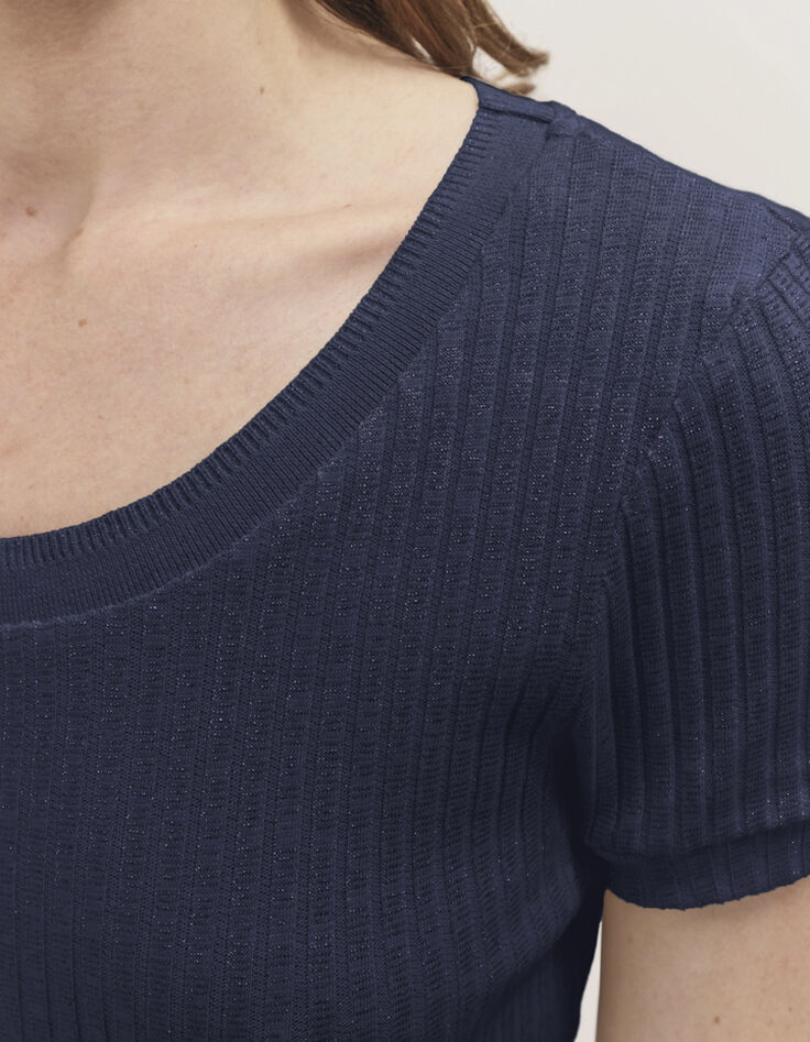 MILESI - T-shirt marine maille lurex c&ocirc;tel&eacute;e-3