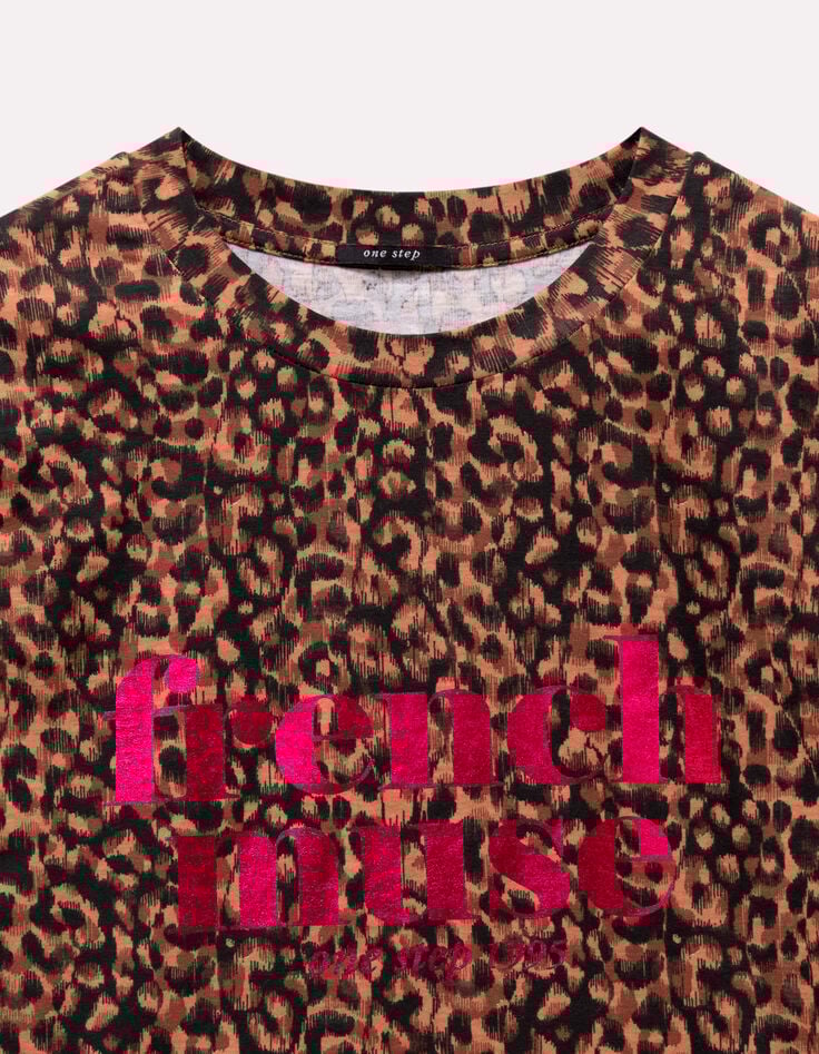 MELVA - T-shirt noir coton bio léopard à message métallisé-2 MELVA - T-shirt noir coton bio léopard à message métallisé-2