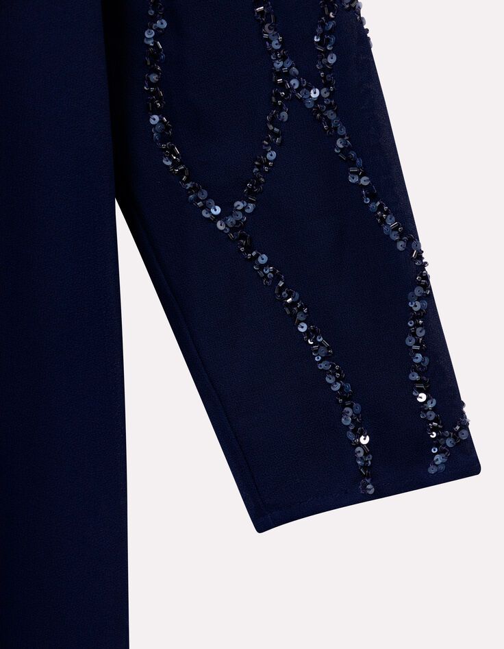 RAFFY - Robe marine manches sequins brodés-3