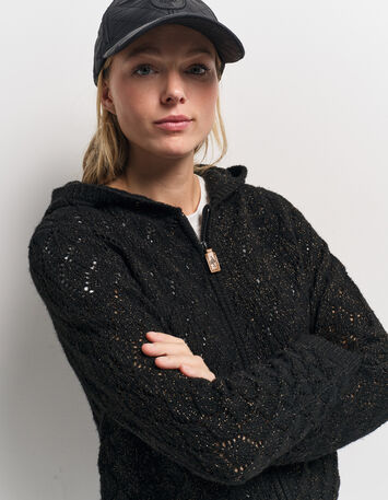 TIGER - Cardigan à capuche noir tricot ajouré lurex-2