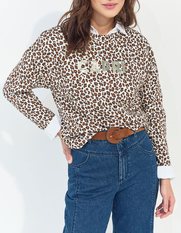 MERAKI - Sweat noir coton bio imprim&eacute; l&eacute;opard message dor&eacute;-5