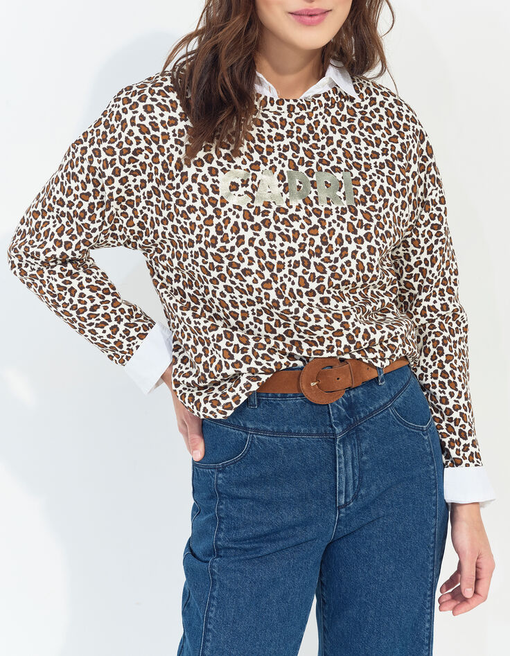 MERAKI - Sweat noir coton bio imprim&eacute; l&eacute;opard message dor&eacute;-5