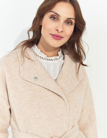DIAZ - Manteau court ivoire lainage chiné esprit peignoir-4