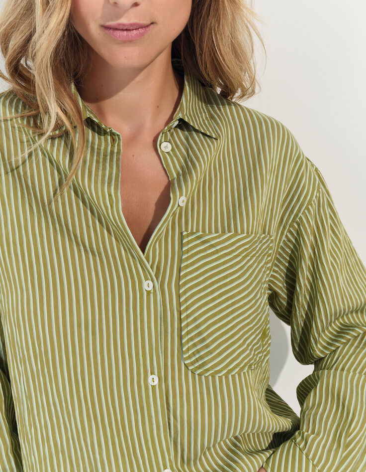 CELESTE - Chemise verte à motif fines rayures-4