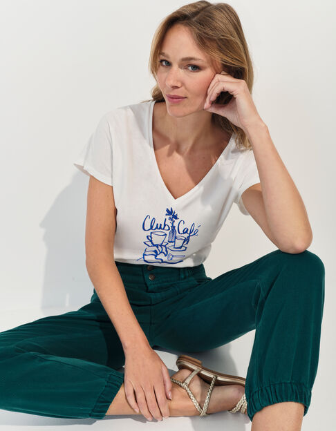 MAGIC- T-shirt blanc coton bio crayonné petit-déjeuner  - One Step