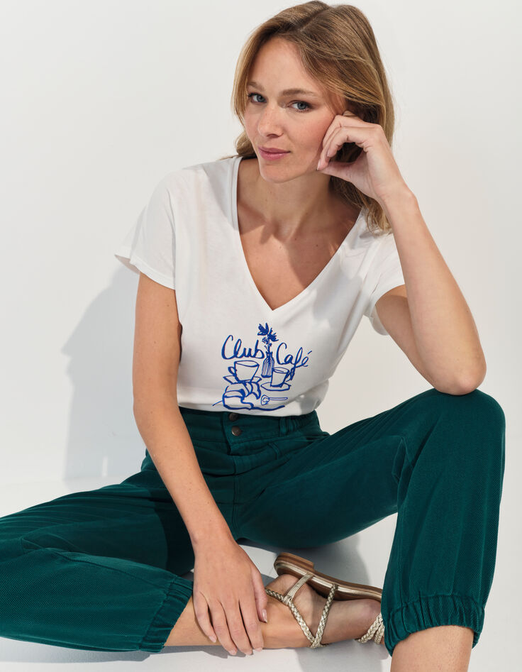 MAGIC- T-shirt blanc coton bio crayonné petit-déjeuner -1