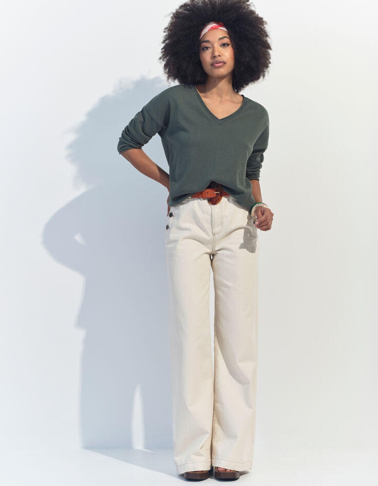 TZAR - Pull vert coton bio tricot Intarsia danseuse au dos-5