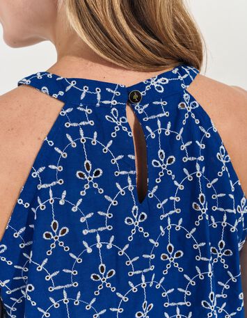 CORTES - Top bleu coton bio broderies all-over -4