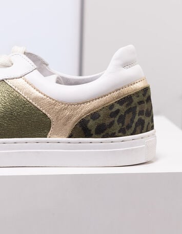 O.QUIMBO - Tennis basses blanc, kaki et doré cuir-3 O.QUIMBO - Tennis basses blanc, kaki et doré cuir-3