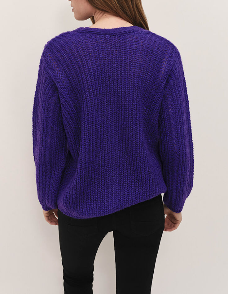 TIM  - Cardigan purple tricot &agrave; encolure V profonde-3