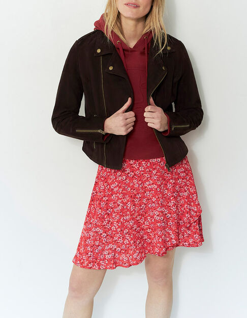 DEAN - Blouson marron en cuir velours esprit motard - One Step