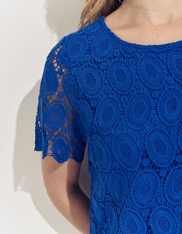 CARAIBES - Top bleu dentelle esprit macram&eacute; -4