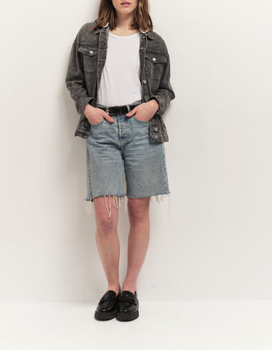 DOLLIS - Veste en jean opale grey avec capuche amovible - One Step