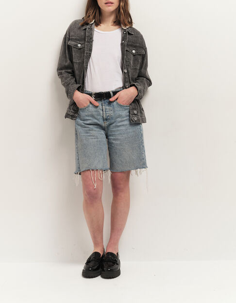 DOLLIS - Veste en jean opale grey avec capuche amovible - One Step
