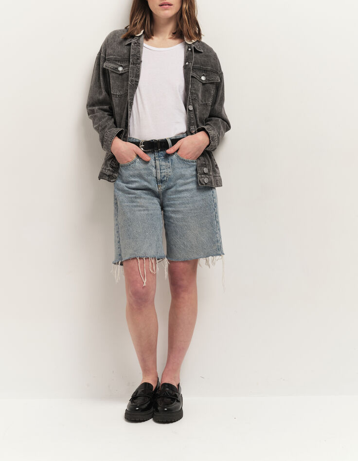 DOLLIS - Veste en jean opale grey avec capuche amovible-1