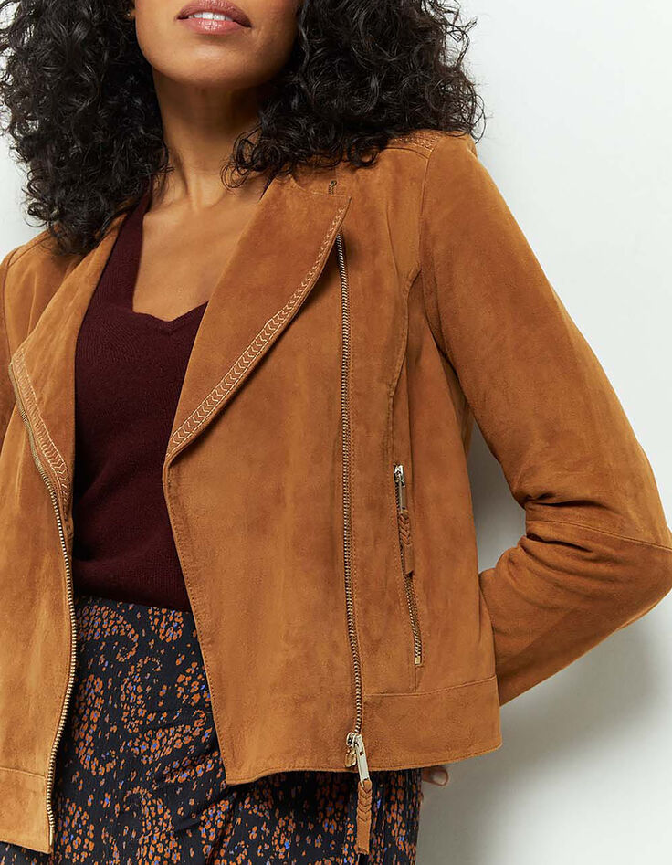 DIYA - Blouson cognac en cuir velours-4