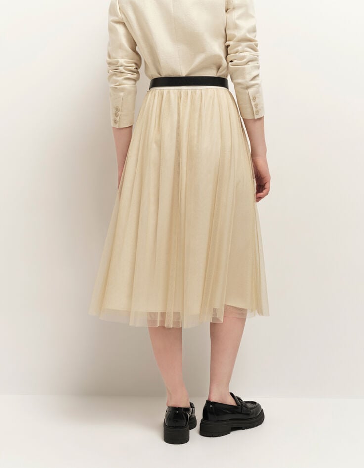 JOSEPHA - Jupe longue coloris champagne en tulle pailleté-3