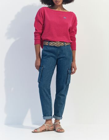 MALOU - T-shirt rose &eacute;ponge coton bio broderie soleil -6