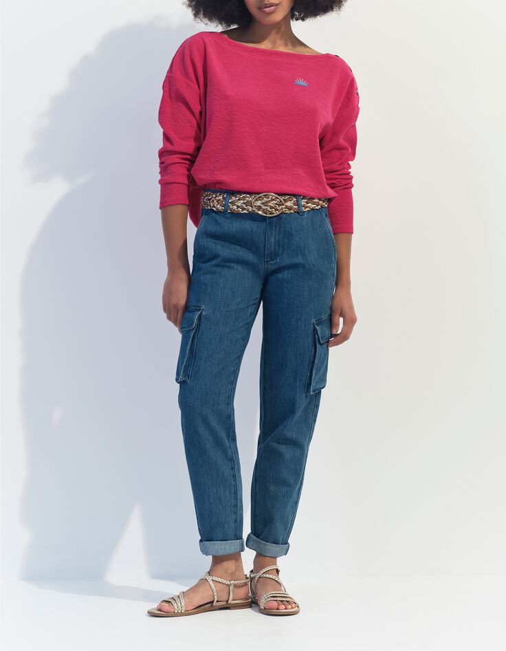 MALOU - T-shirt rose &eacute;ponge coton bio broderie soleil -6