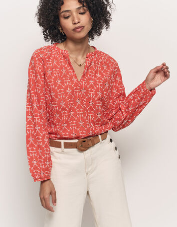 COLOMBE - Blouse orange coton bio broderies all over-1