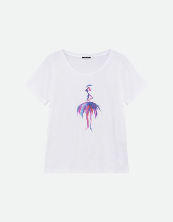 MADIE - T-shirt blanc coton bio danseuse aquarelle -4