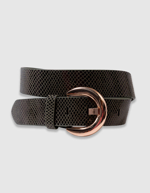 AMALIA - Ceinture kaki cuir certifié effet python  - One Step
