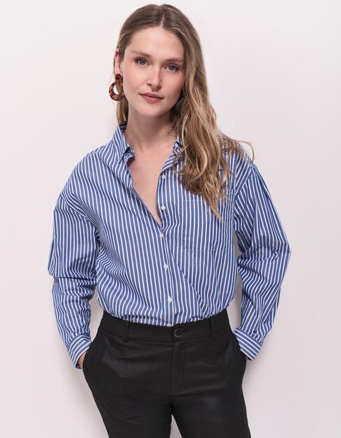 CELESTE - Chemise bleu ciel popeline rayée - One Step