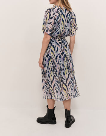 RADKA - Robe midi écrue à imprimé ikat luminescent-3