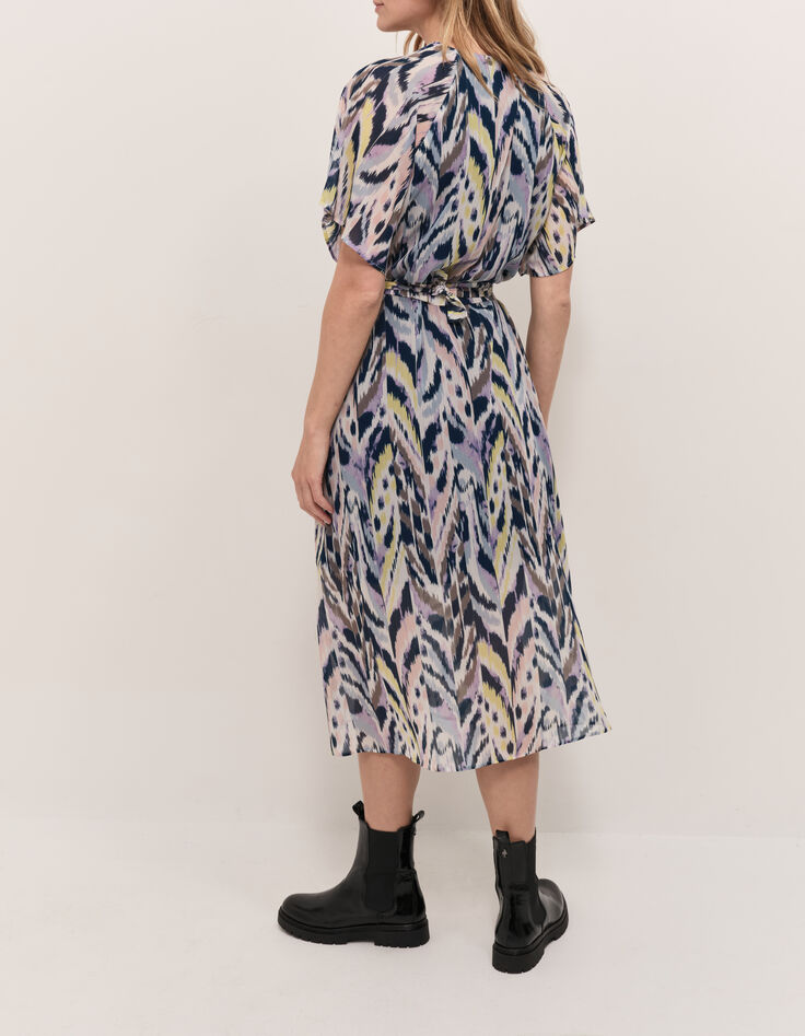 RADKA - Robe midi écrue à imprimé ikat luminescent-3