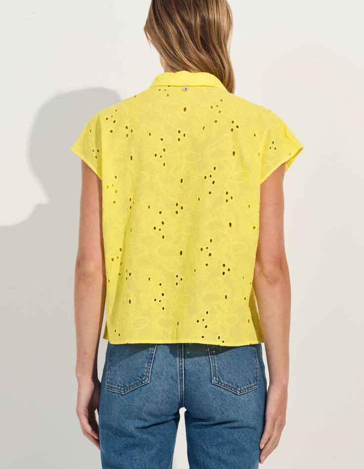 COATI - Chemise jaune broderie anglaise ton sur ton -5