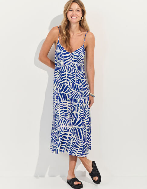 RODA - Robe midi bleue imprimé patchwork feuilles  - One Step