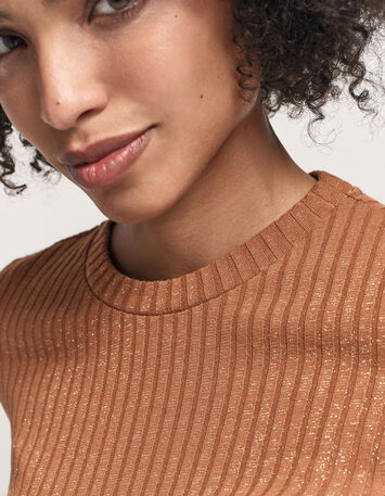 MALENE - T-shirt camel maille côtelée lurex-4