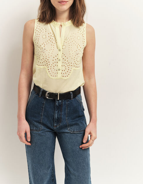 CANDIE - Top mimosa à col collerette et broderies placées - One Step