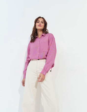 CELESTE - Chemise rose à motif fines rayures -5