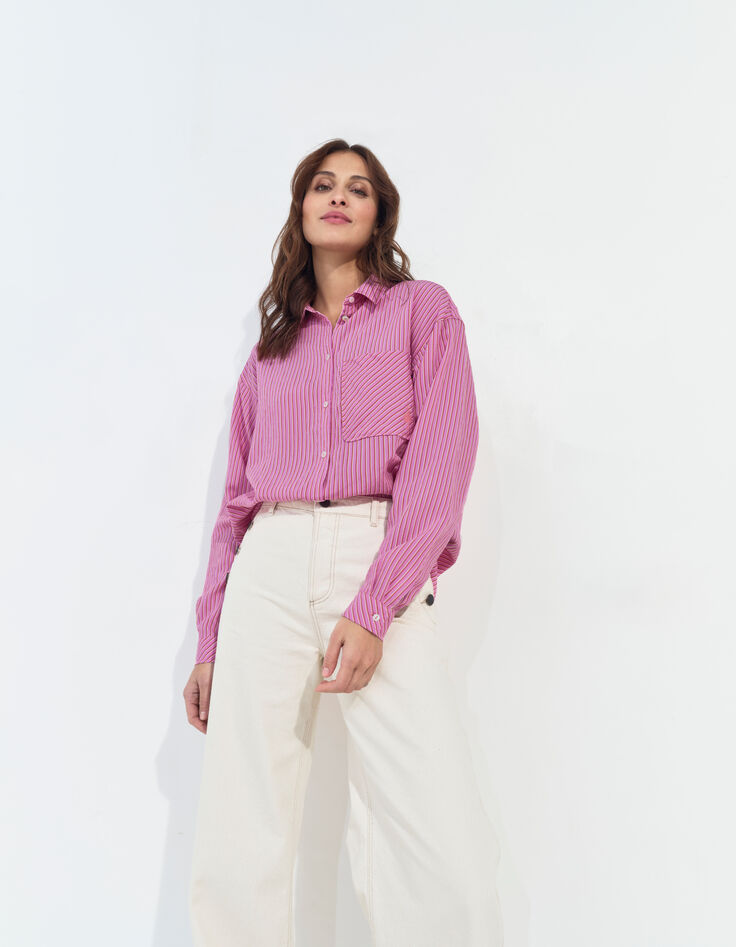 CELESTE - Chemise rose à motif fines rayures -5
