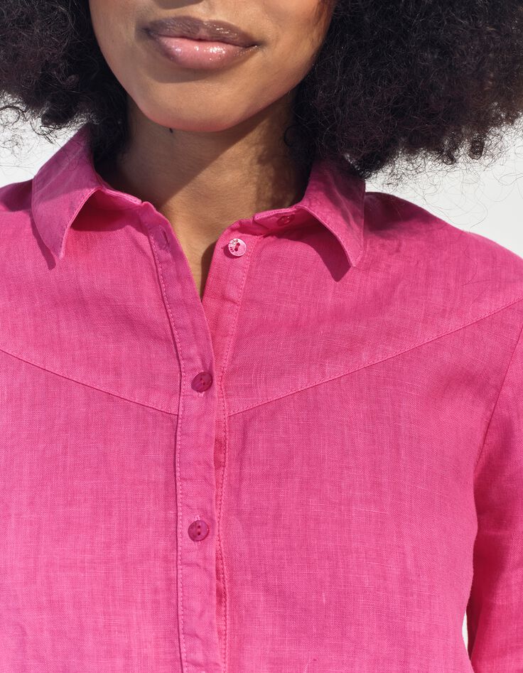 CARMEN - Chemise rose toile de lin certifi&eacute; surteint -4