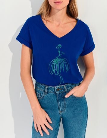 MUM - T-shirt bleu coton bio danseuse vert et pois -1