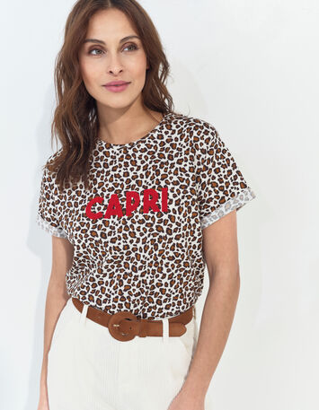 MARANA - T-shirt beige coton bio léopard et message-4