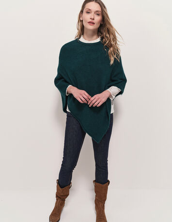 ALAMO - Poncho vert tricot col rond-7