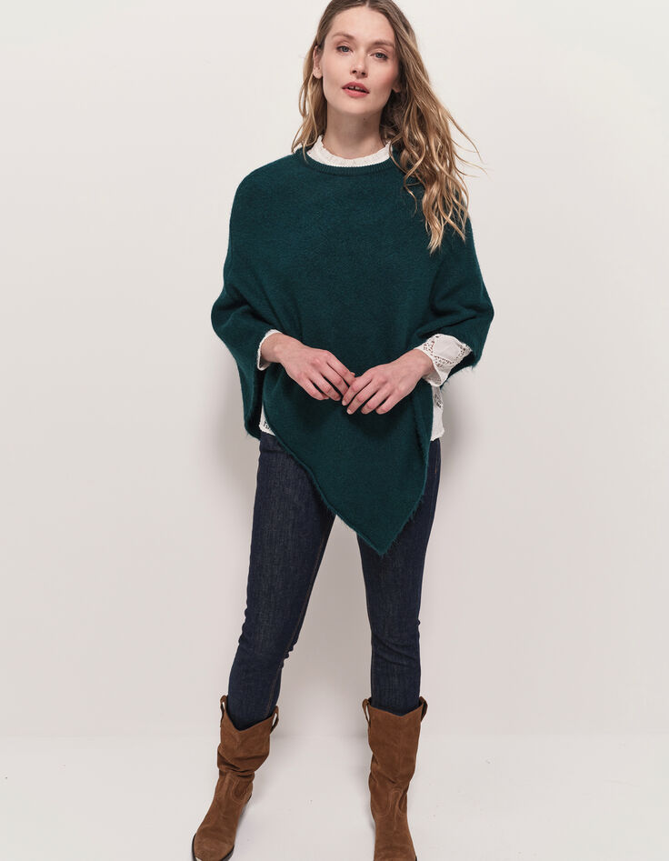 ALAMO - Poncho vert tricot col rond-7 ALAMO - Poncho vert tricot col rond-7